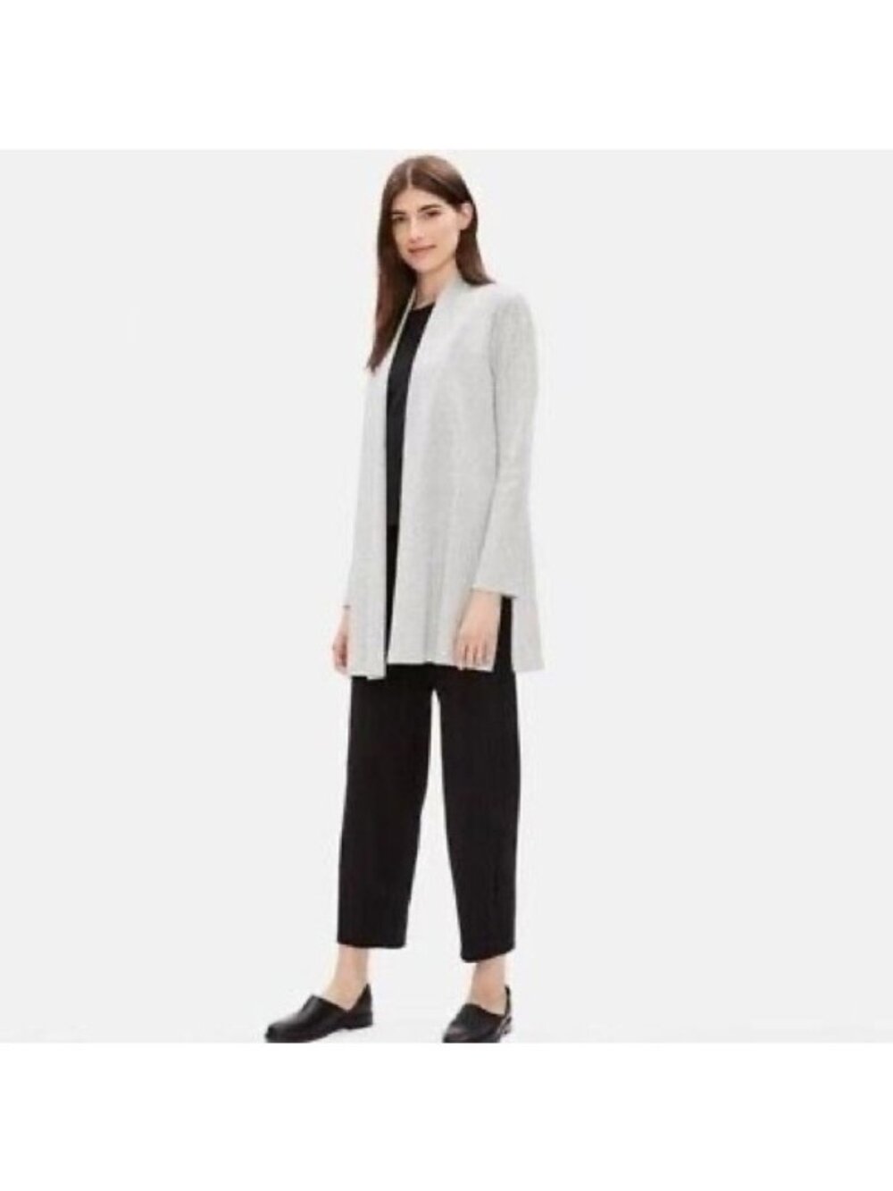 EILEEN FISHER Organic Cotton Herringbone Longline Jacket Cardigan size Medium